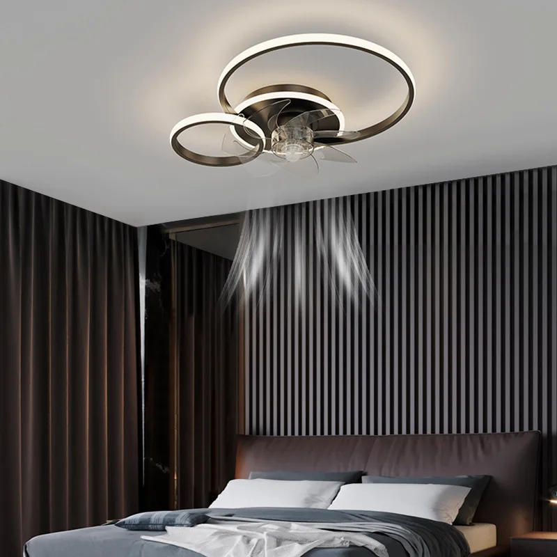 Modern Bedroom Lighting Switch Remote Control Three Color Changeable LED Ceiling Fan With Light