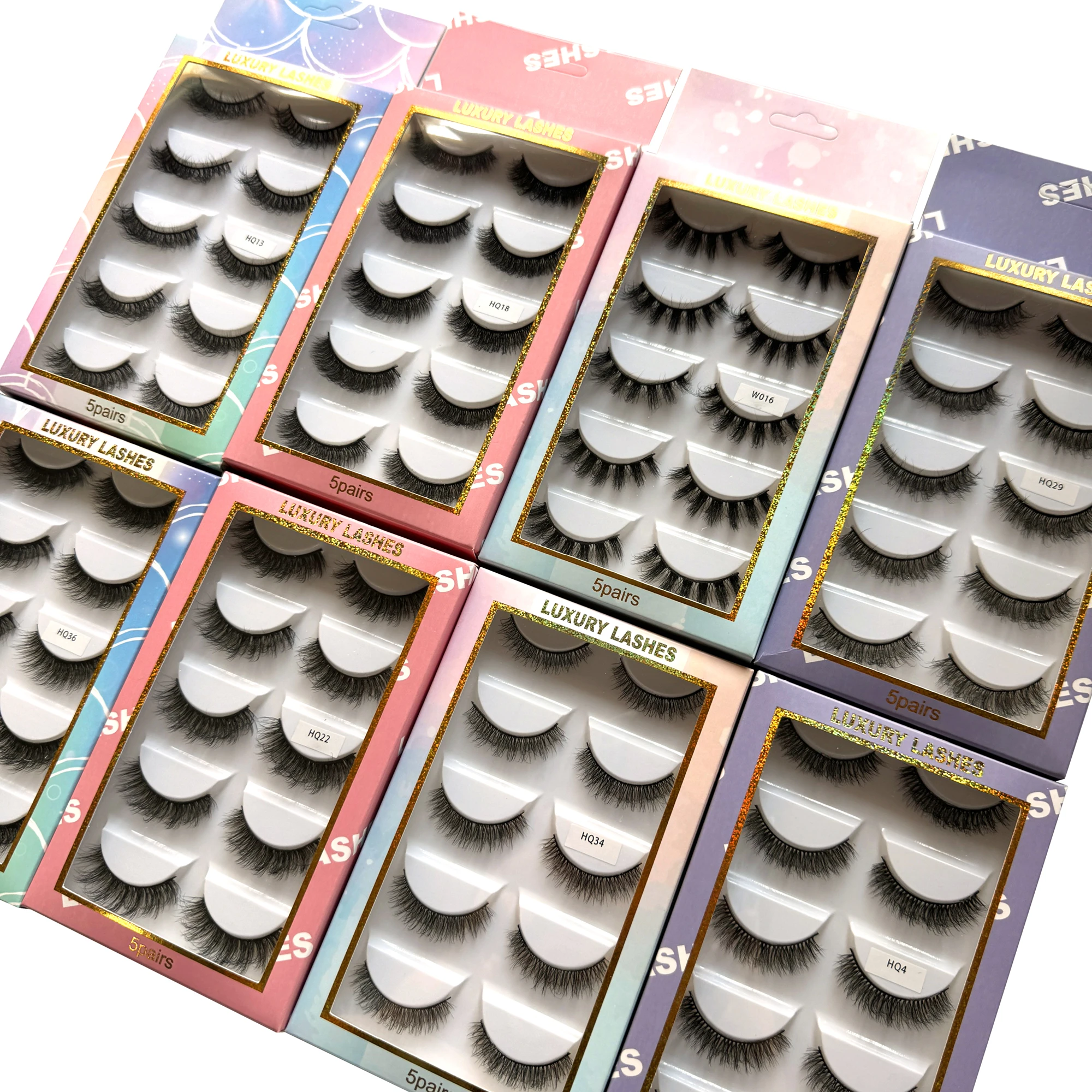 5 pairs set 3d Fluffy faux mink lashes wholesale cruelty free full strips eyelash cases customize logo 5 pairs tray