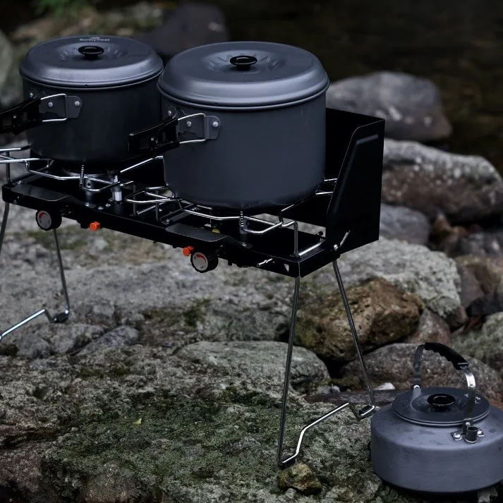 Firstents Outdoor Camping Folding Cassette Double-head Stove Heightened and Enlarged Camping Gas Barbecue Stove Picnic