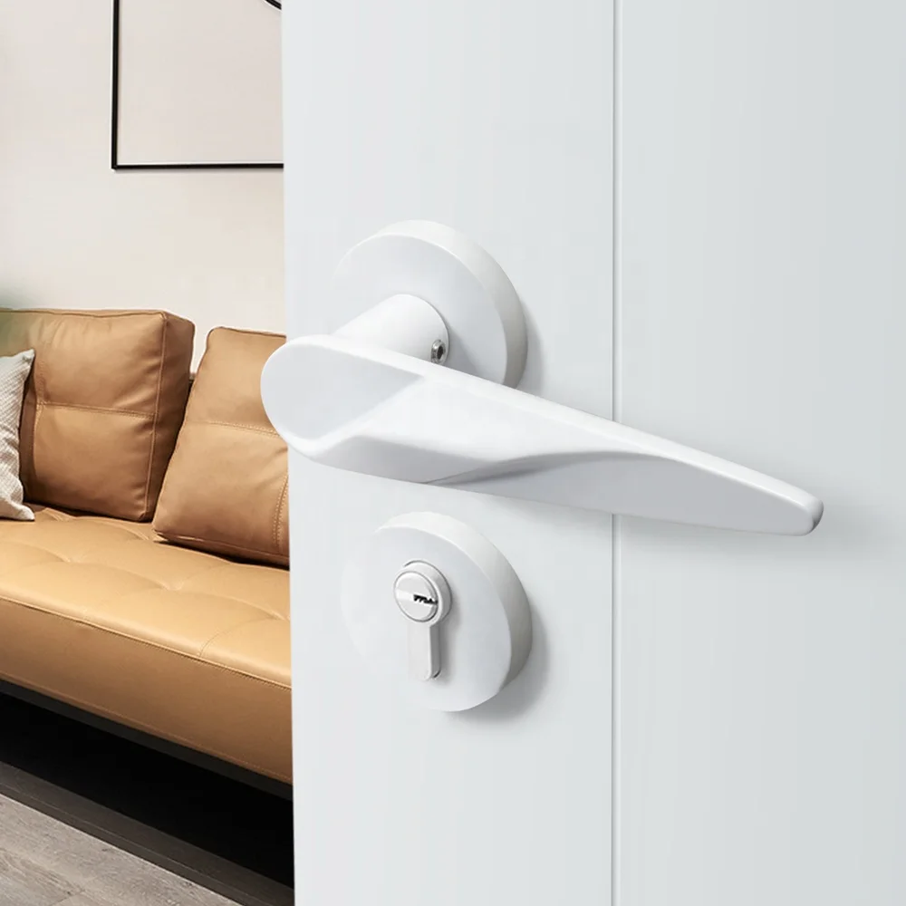 YONFIA 8061R01 factory modern white home interior door handle lock set zinc alloy lever door handle white for toilet door