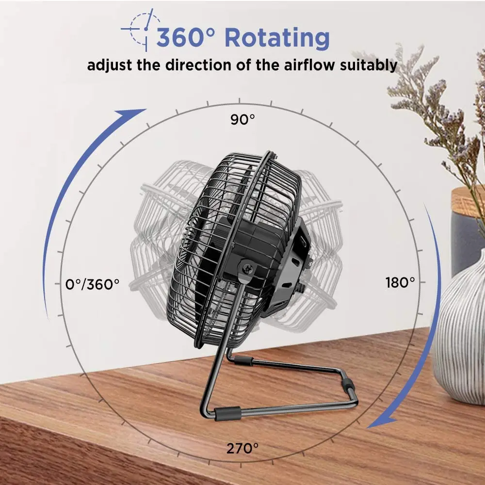 6 Inch Mini Metal USB Desk Fan Small Quiet Powerful USB Powered Portable Fan Personal Cooling Fan with 2 Speed for Home Office