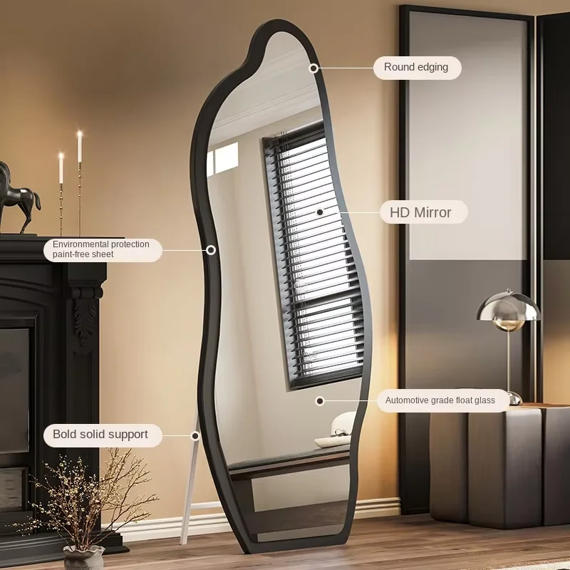 Customized Home Shaped Full-Body Mirror Advanced Wall-Mounted Floor Mirror for Bedroom Middle Ancient Styled Dressing Mirror