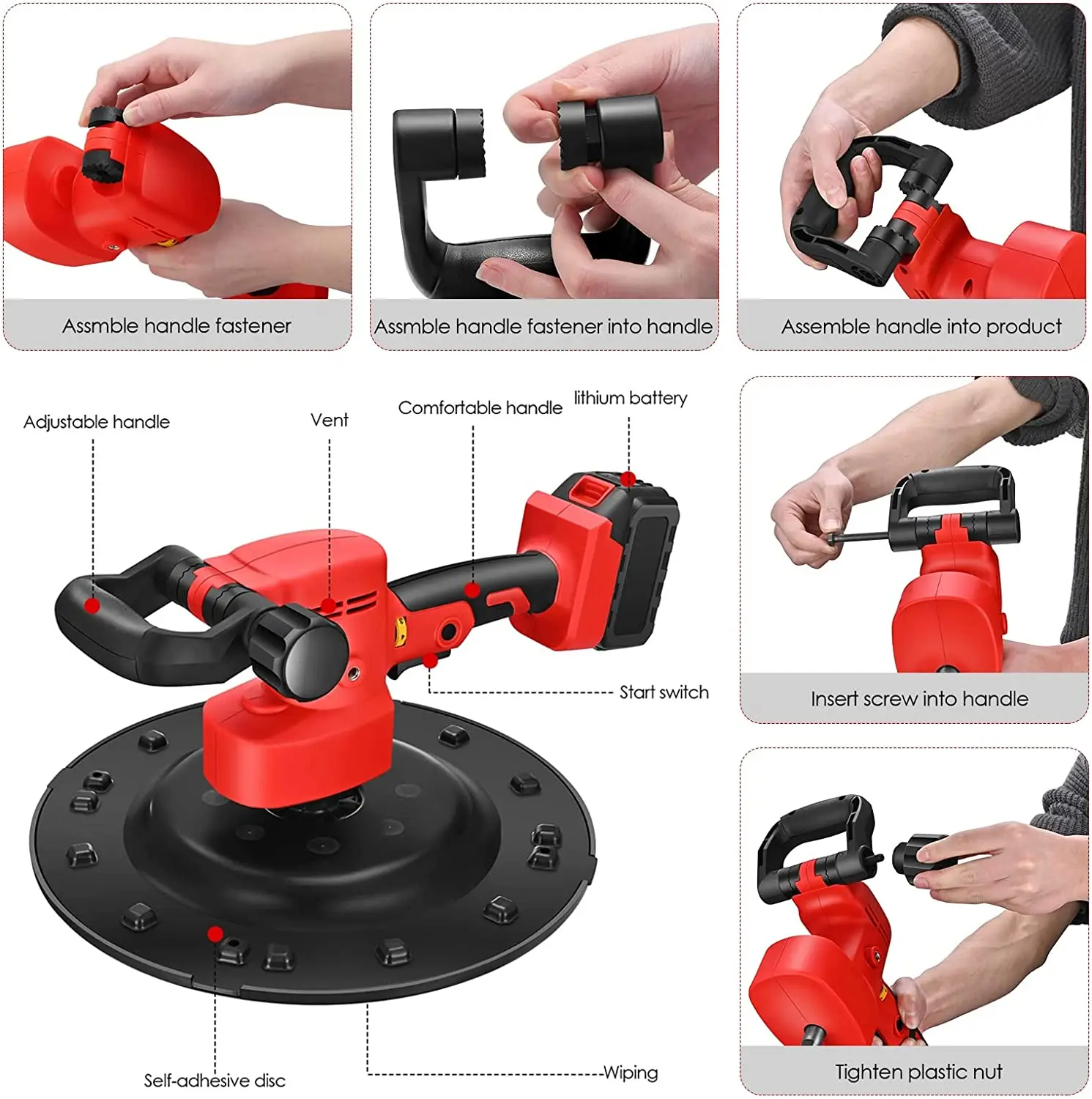 6 Speeds Handheld Plastering Machine Cement Wall Rendering Automatic Power Tools Plaster Smoothing Machine