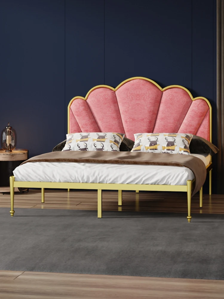 2021 Hot selling shiny golden frame white black gold double bed king size queen size metal beds