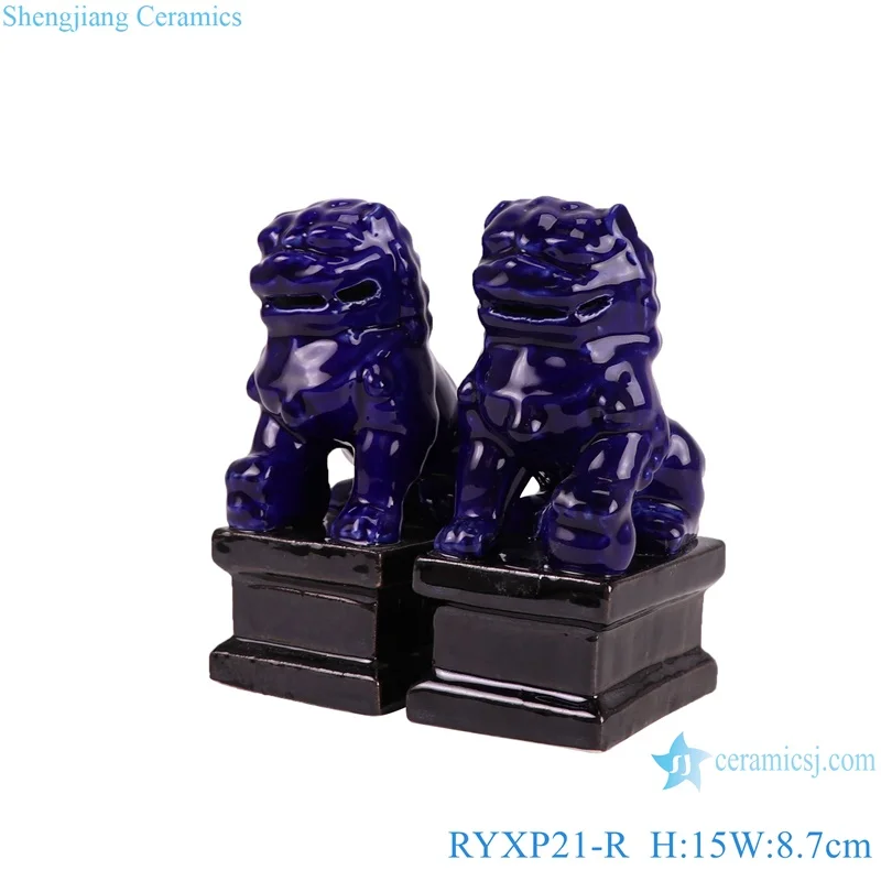 RYXP21-R a pair deep blue ceramic pug dog