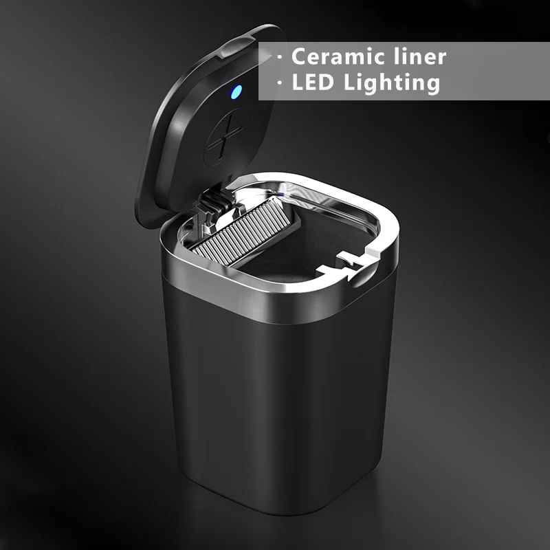 K & B Fashion Business LED Portable Ceramic Liner Smokeless Car Ashtray