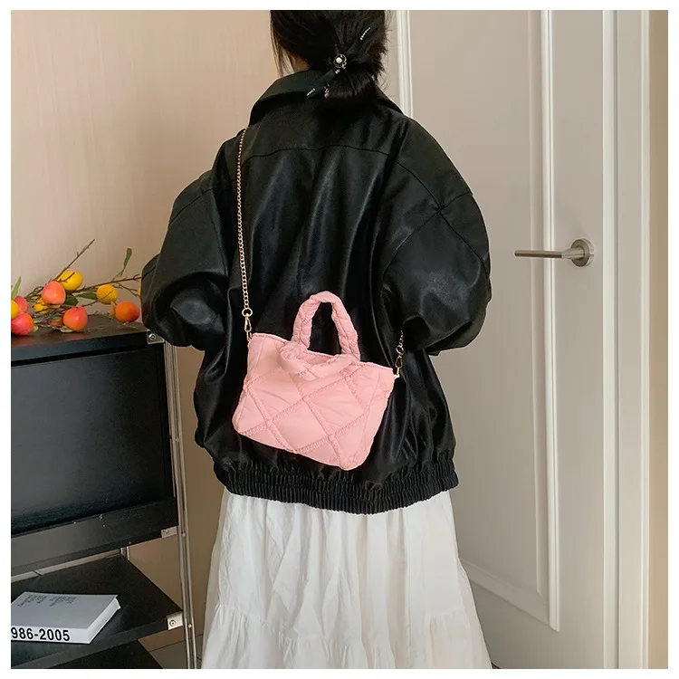 Winter New Lingge Cotton Clothes Women Shoulder Bag Nylon Handbag Ladies Large Capacity Hand Tote Bag