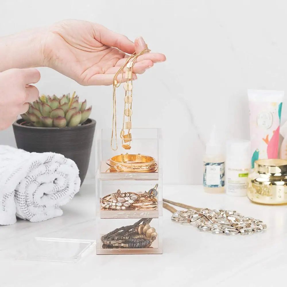 
Acrylic Gold 3 Tier Organizer Functional & Elegant Accessory Designed for Desk Office or Home 