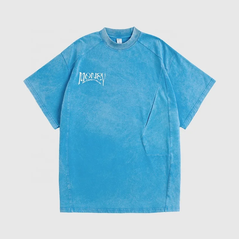 INFLATION Acid Washed 260 gsm Batik 32S Double yarn T-shirt Men Flocking Printing Custom Mens T shirt