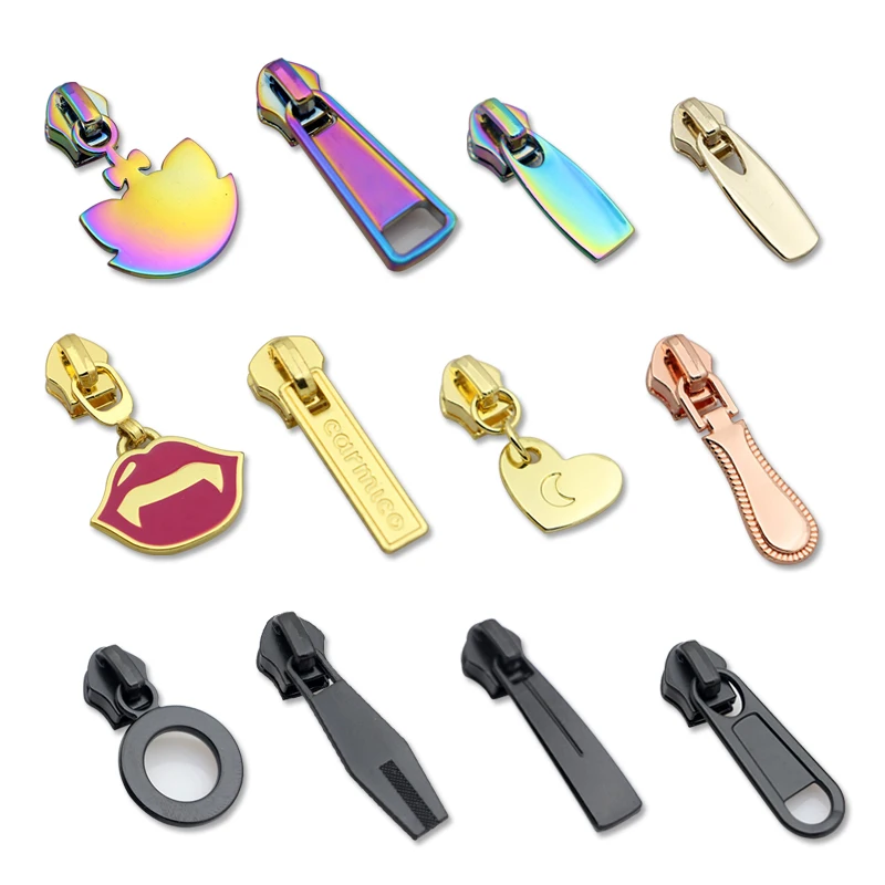 Пользовательский съемник молнии одежда металлик молния головка дизайн бренда логотип сумка молния слайдер на заказ металлическая молния тянуть