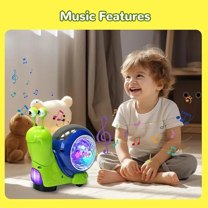 Baby Toddler Luminous Electric Snail Toy Tummy Time Crawling Snail Toys Musical Toys with Light-up Music