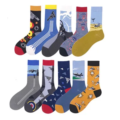 2024 fall new fighter plane pattern cotton men socks for aviator