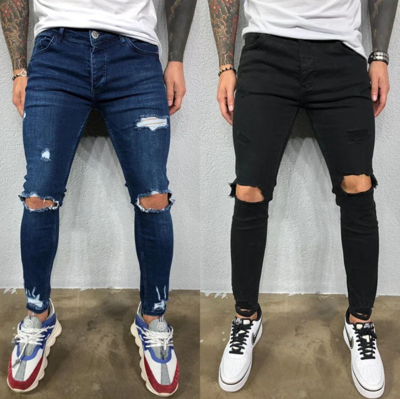 XJYD Denim Manufacturer Mens Denim Jeans Fashion Washed Distressed Ripped Hip Hop Slim Fit Jeans Pants