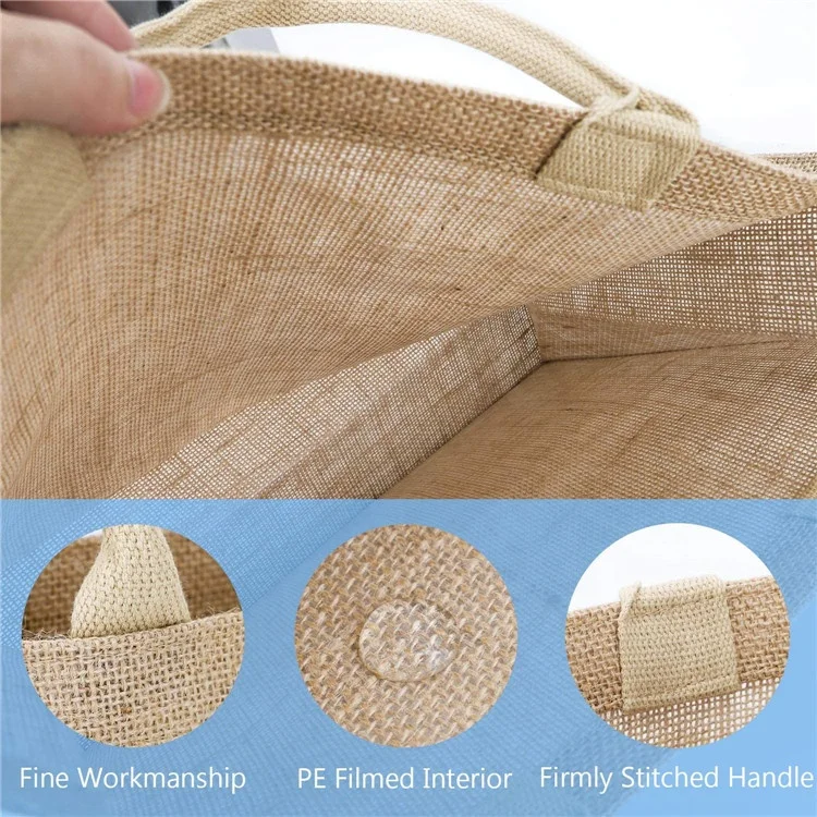 Cheap Custom Logo Printed Eco Recycle Natural Foldable Reusable Jute Burlap Linen Shopping Tote Bag