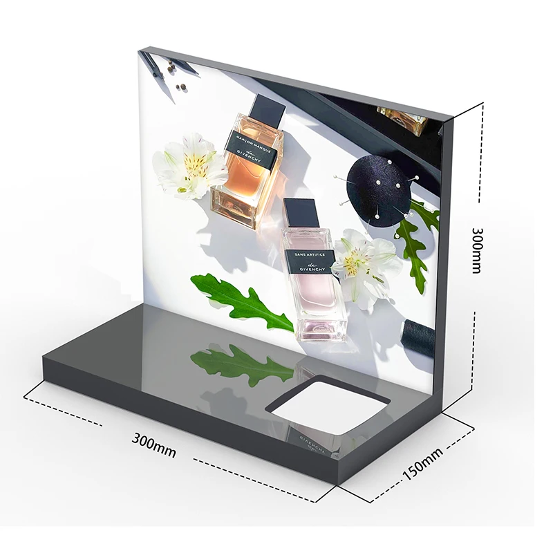 Shopping Mall table top Acrylic Cylinder Perfume Bottle Display Cosmetic Advertising Stand