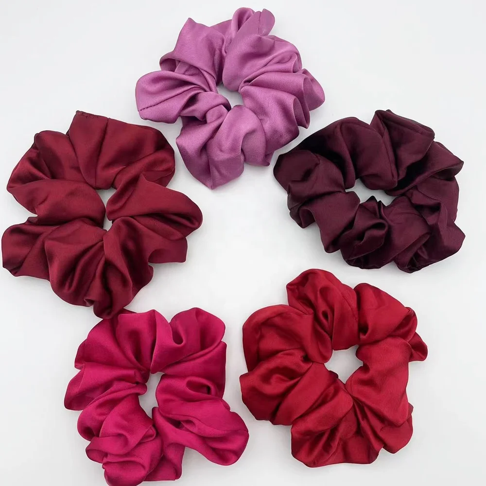 JYL Custom 15cm XL Solid Color Scrunchies Elastic Hair band for women hair accessories Silk Satin  Hair Scrunchies