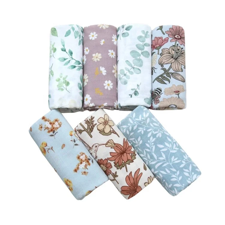 Hot Sale Print Gauze Cotton Bamboo Fiber Baby Easy Adjustable 2/4/6 Layer Super Soft Muslin Swaddle Blankets