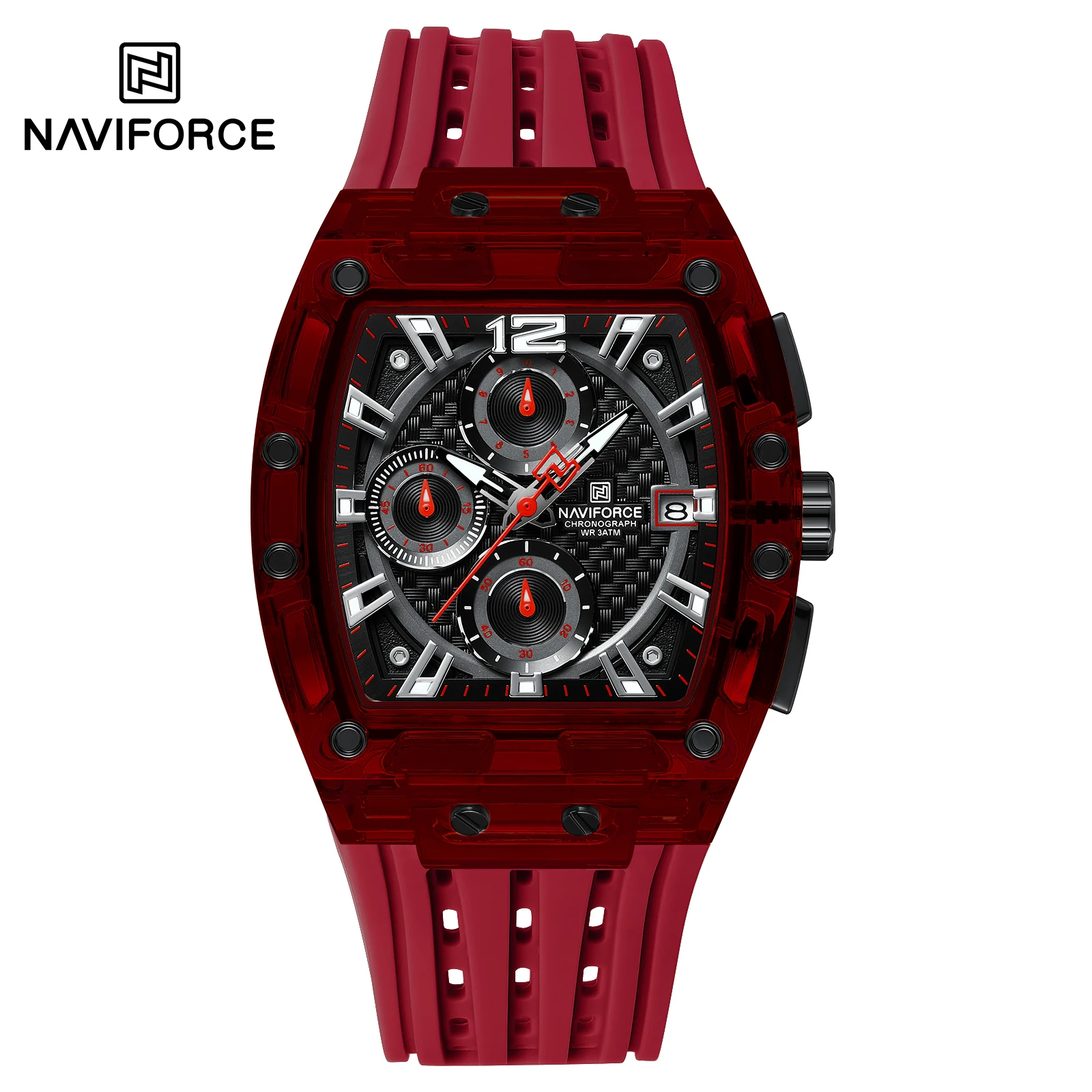 NAVIFORCE 7105 Business Unique Square Watches Men with Large Dial Sport Quartz Silicone Bands Wristwatches with Luminous Hands