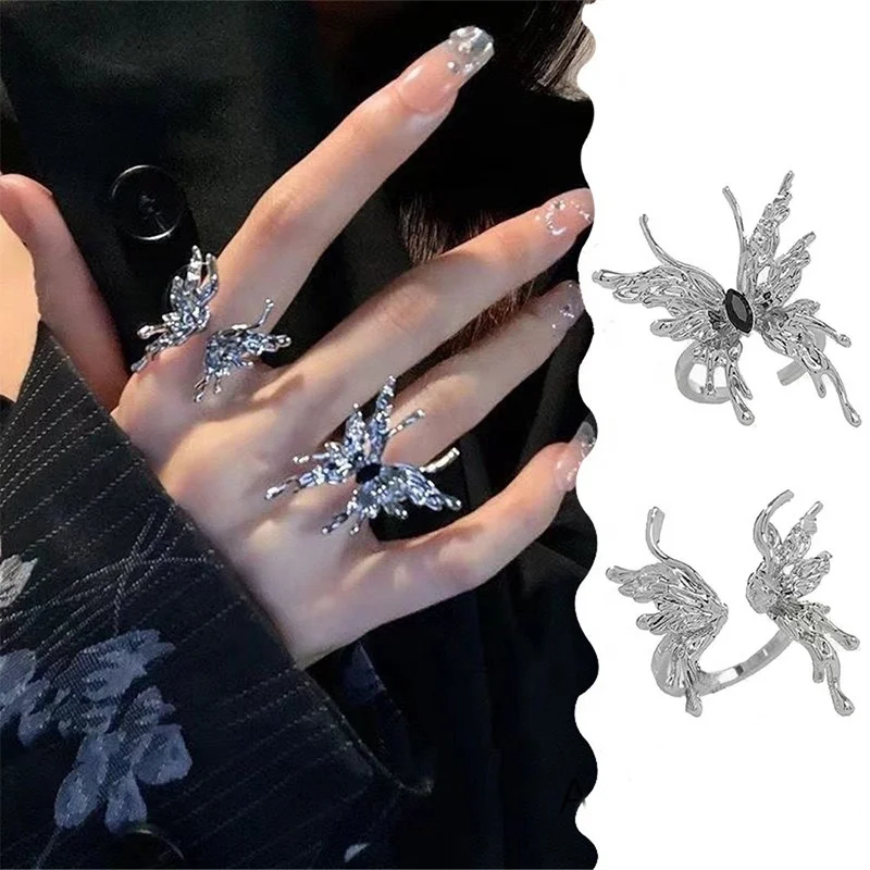 Butterfly Ring Y2k Style Women Dainty Trendy Fashion Jewelry Rings Senior Liquefied Silver Engagement Rings for Women Titanium