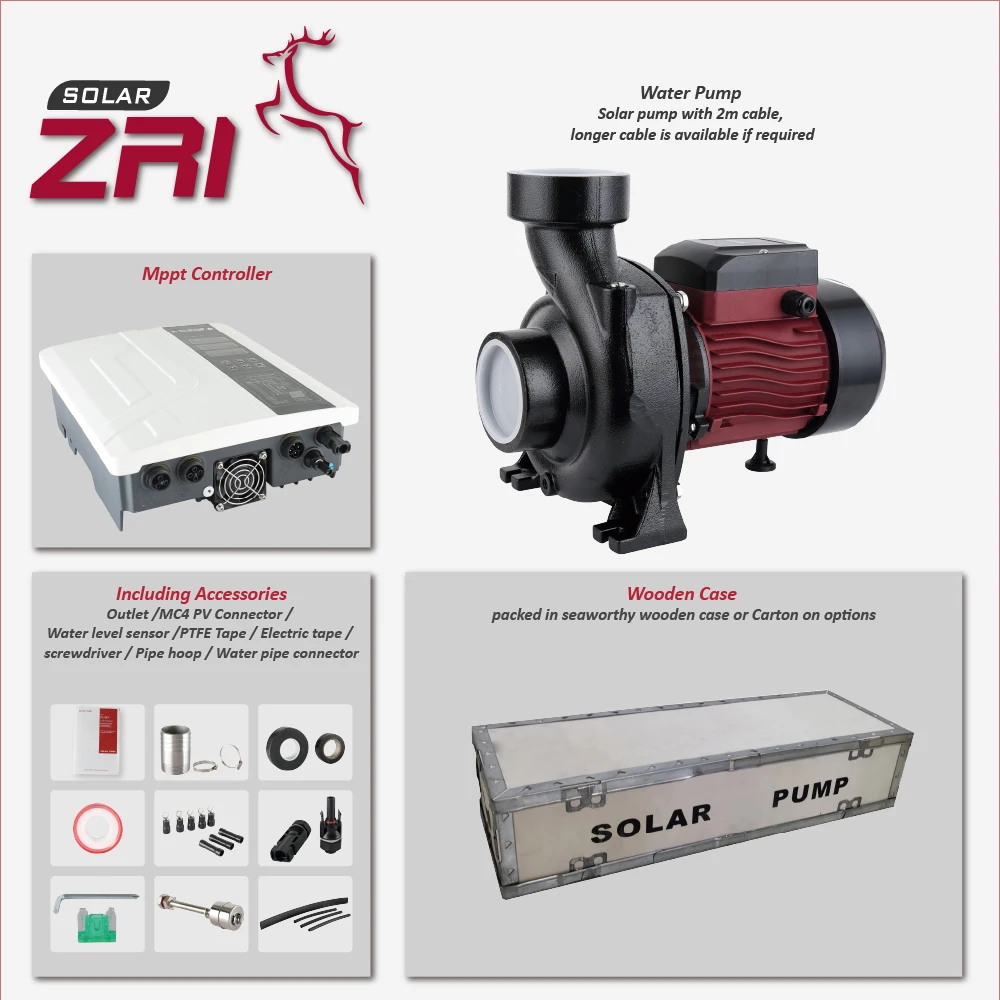 Zri MPPT Controller DC Solar Pump 4 Inch 2hp Submersible Water Solar Surface Pump 220v