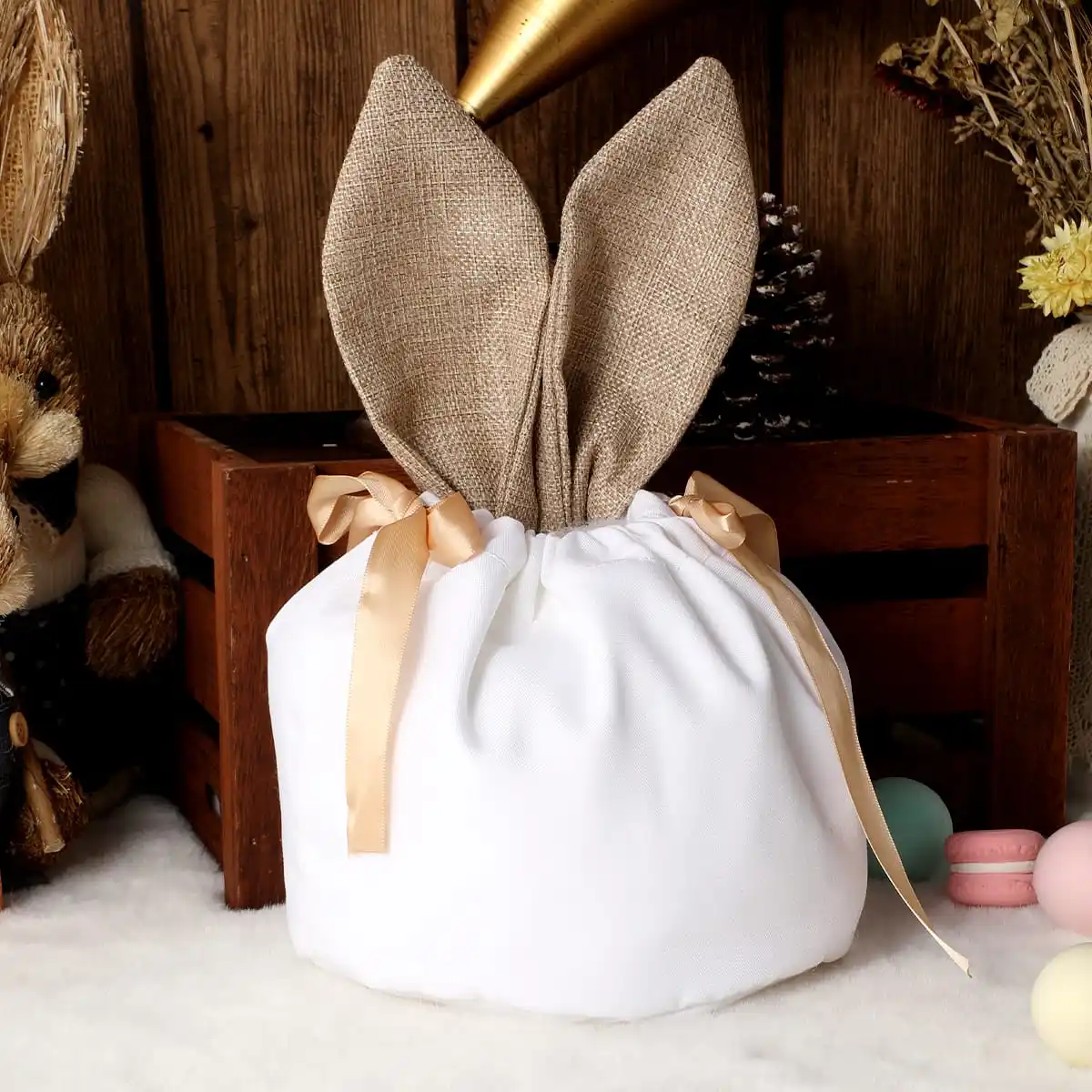 Embroidery Sublimation Easter Bunny Bags Blank Easter Baskets Wholesale Washable linen Easter Gifts