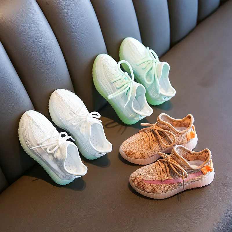 2021 Boys Girls Mesh Luminous Light Up Sneakers Toddler/Little/Big Kid Casual School Trainers Children Lace-Up Brand Shoes