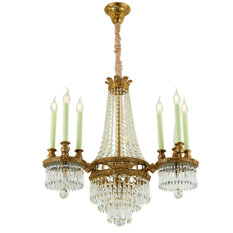 French Retro Luxury European Style All-Copper Chandelier LED Light Source for Villa Hotel Living Room Palace Style Lighting