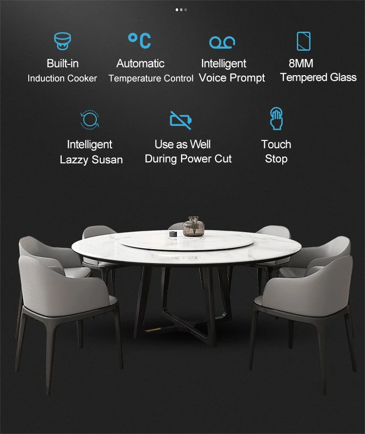 New Rotary Household Round Tempered Glass Dining Table Set with Leather Chair Glass Top Solid Ash Wood Base Turntable Factory