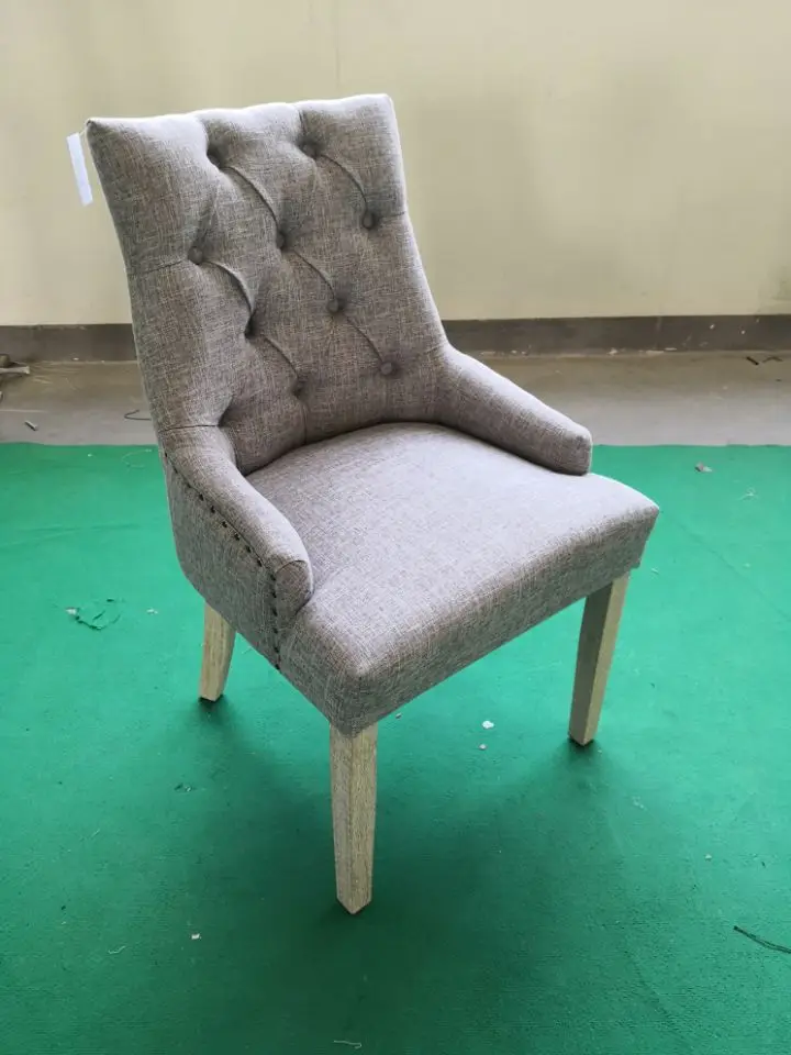 wood legs lion head ring linen fabric tuftued dining chairs