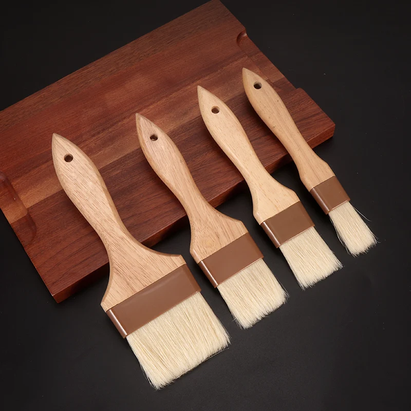 Food grade wooden handle heat resistant kitchen Cookware Bakeware Baking Cooking BBQ Barbecue Pastry Oil Brush pig hair brush