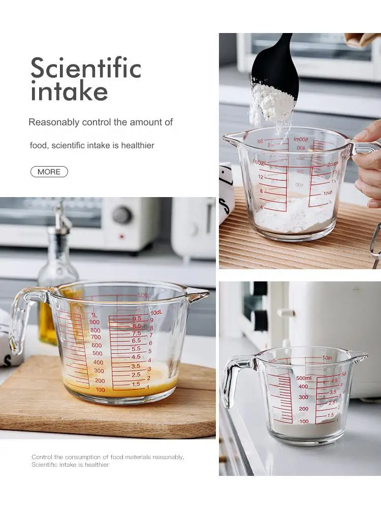 High Borosilicate Glass Measuring Cup Set-V-Shaped Spout Glass Measuring Beaker for Kitchen or Restaurant