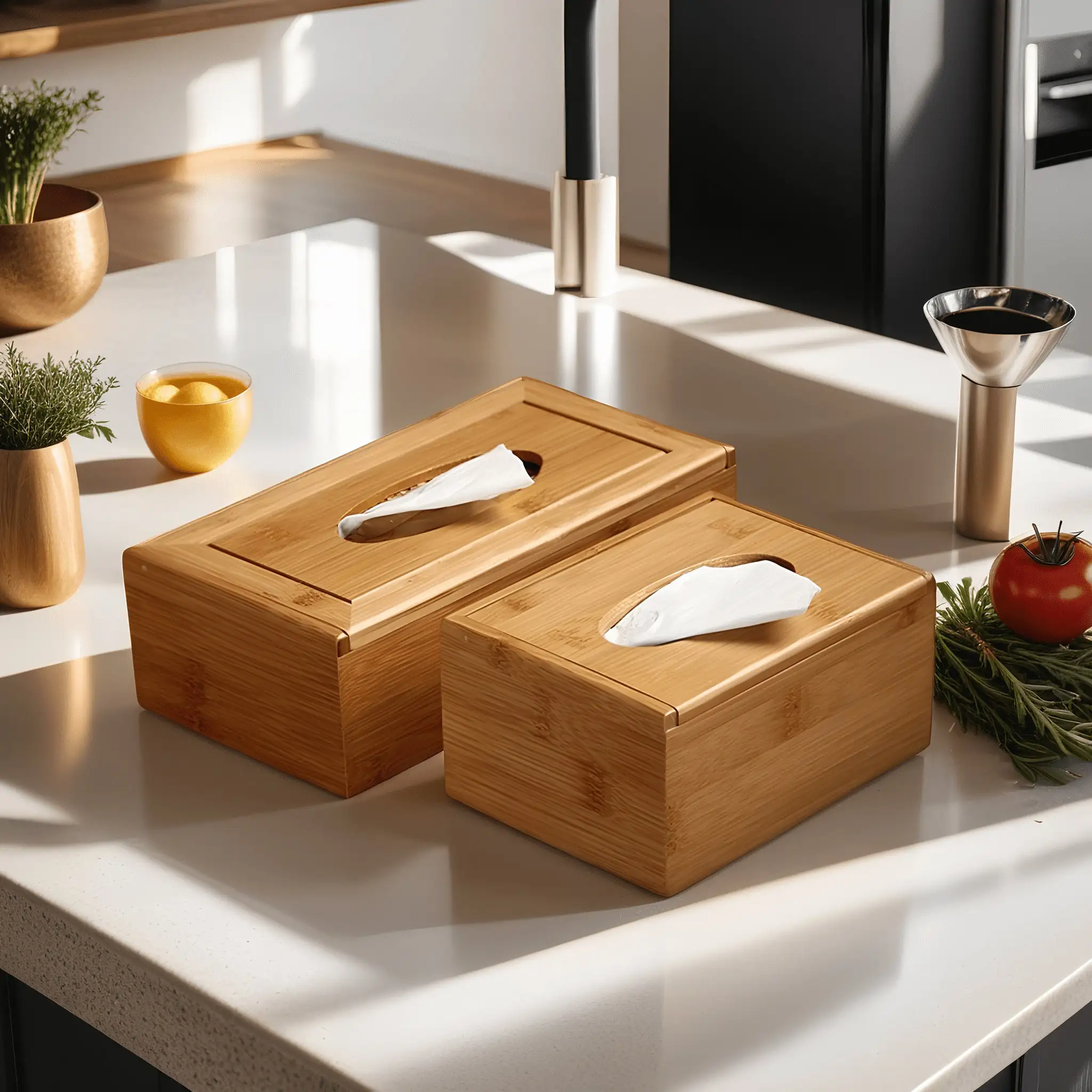 Customized luxury desktop organizer tissue box  container bamboo rectangular napkin holder