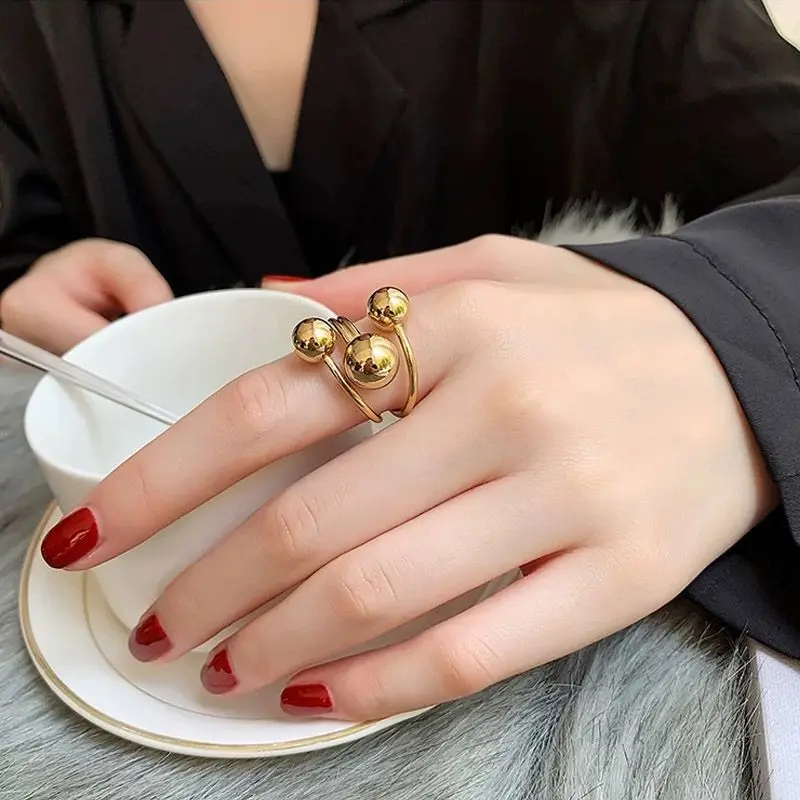 Indie Design 18k Gold Plating Ball Bead Cluster Knuckle Rings Adjustable Geometric Open Finger Rings For Women