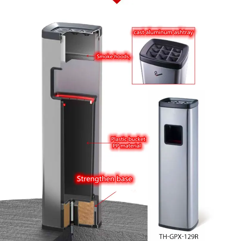 China Supply Ashtray Smoking Stand,  Outdoor Stainless Steel Ashtray with  Trash Can Manufacturer for Hotel Spaces