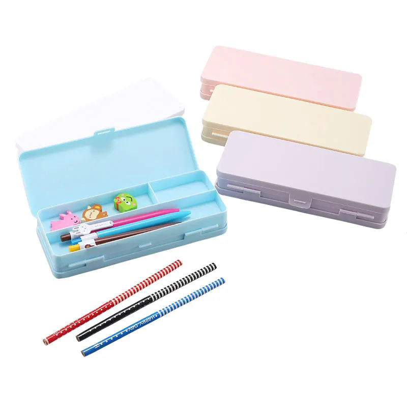 BECOL School Stationery Supplies Colorful Portable Pen Case Large Capacity Double Deck Plastic Pencil Storage Box for Students