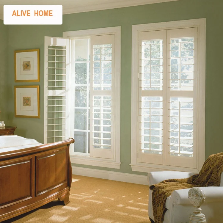 China Factory OEM Various Colors Timber Wood Sale Natural Plantation Blinds Wooden Window Shutters Real Wood Shutters