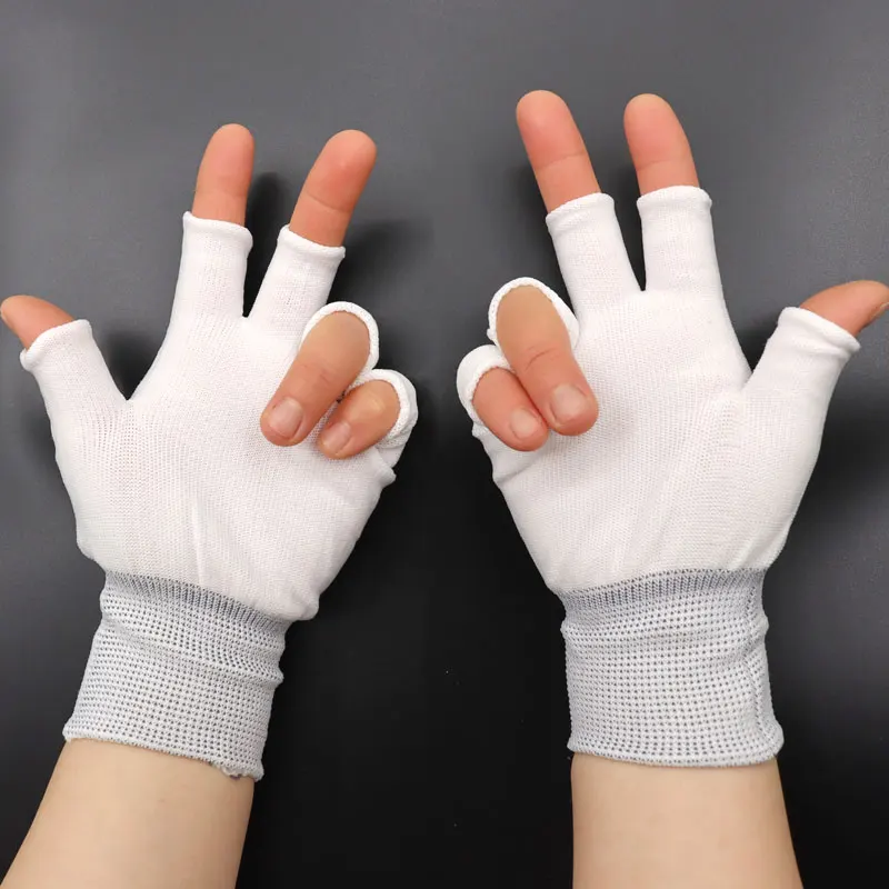 Factory Hot Sale Inspection Fingerless Nylon Half Finger Guantes Polyester Hands White Working Industrial Gloves