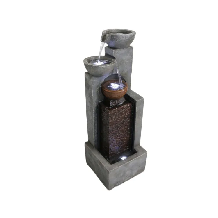 Simple Natural garden morden fountains Polyresin water fountain with lights for indoor garden decoration