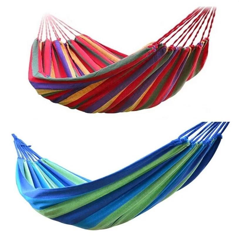 Double Swing Sleeping Hammock Bed with Spreader Bar Portable Outdoor Camping Garden Hanging Chair