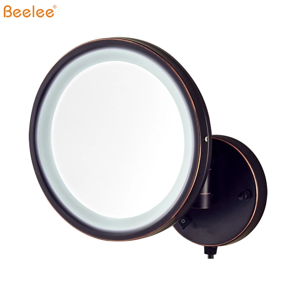 Beelee Bathroom Oil Rubbed Bronze Adjustable LED Lighted Wall Mount Cosmetic Shaving Mirror with 3X Magnification