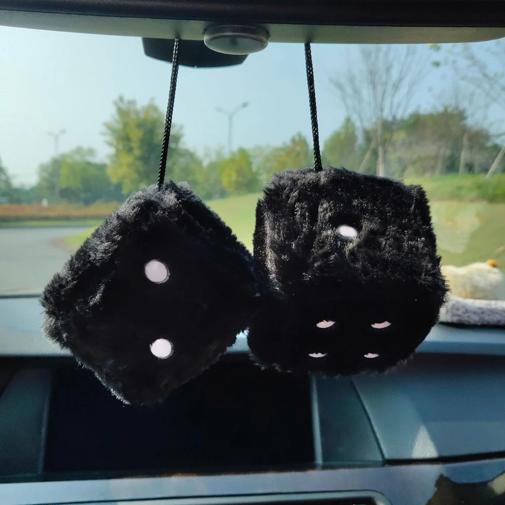Custom Pair of Retro Square Mirror Hanging Couple Fuzzy Plush Dice with Dots for Car Decoration Dice Football Gift