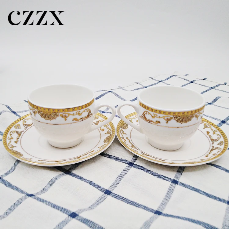 Wholesale European luxury color print design coffee tea ceramic cup and saucer set