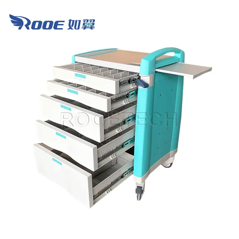 Multifunction Red ABS Medical Emergency Medicine Crash Cart with 5 Drawers and A Central Key Lock System