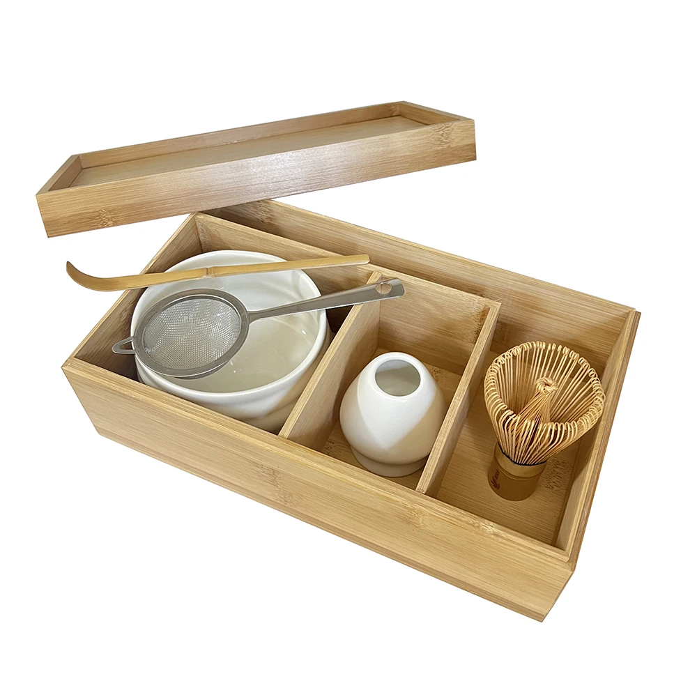Handmade Bamboo Matcha Whisk Japanese Brush Tea Tools Wooden Box with Wood Matcha Gift set