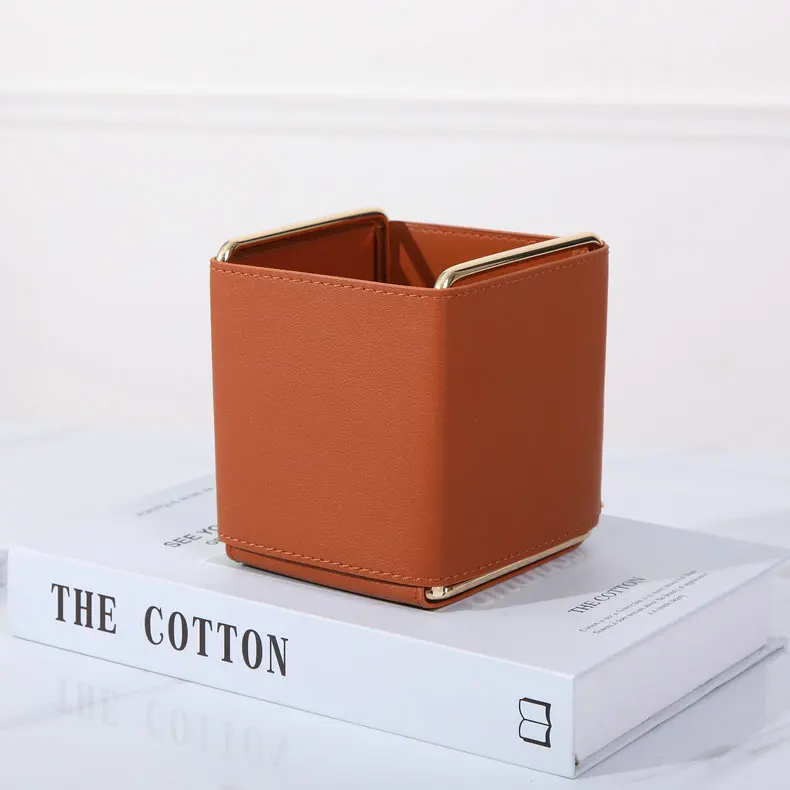 Pu leather pen holder remote control holder brush holder multifunctional desk organizer leather