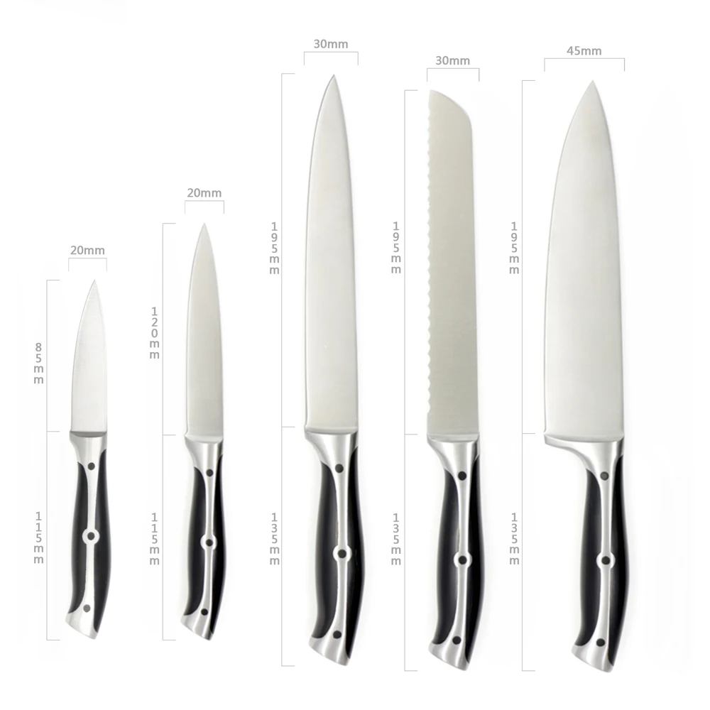 
5 pcs ABS handle stainless steel kitchen knife set with acrylic block customized logo 