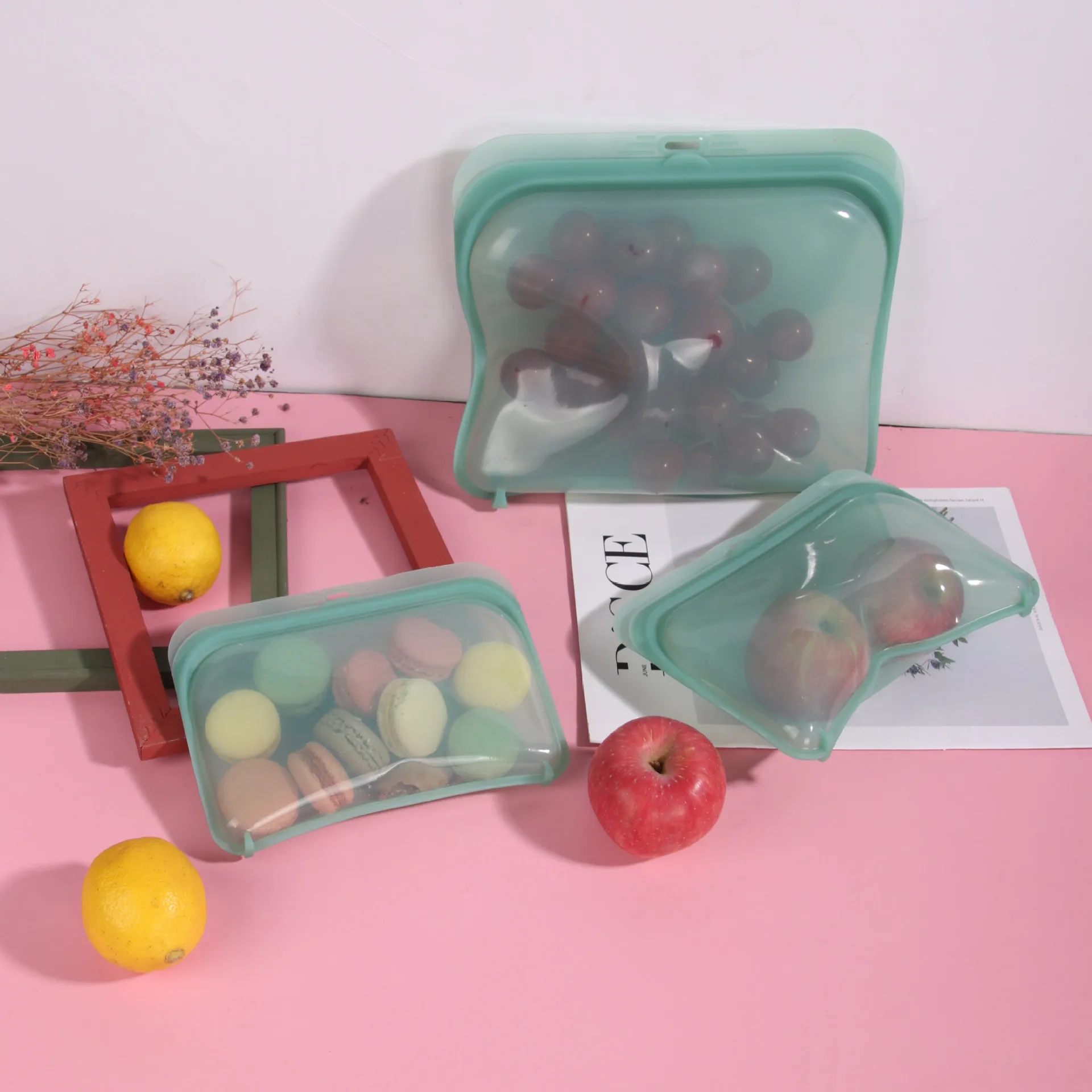 Leak proof silicone food pouch kid snack freezer ziplock bags reusable silicone food storage bag