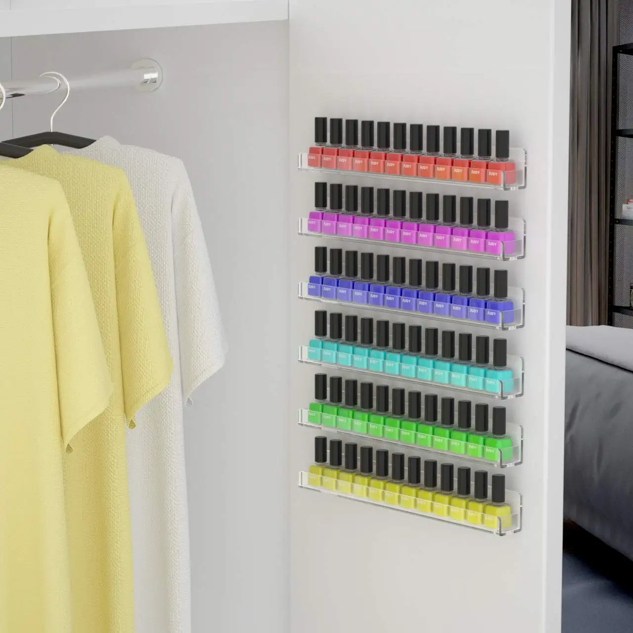 6 Pack Clear Acrylic Nail Polish Rack Wall Mounted Shelf Organizer Display