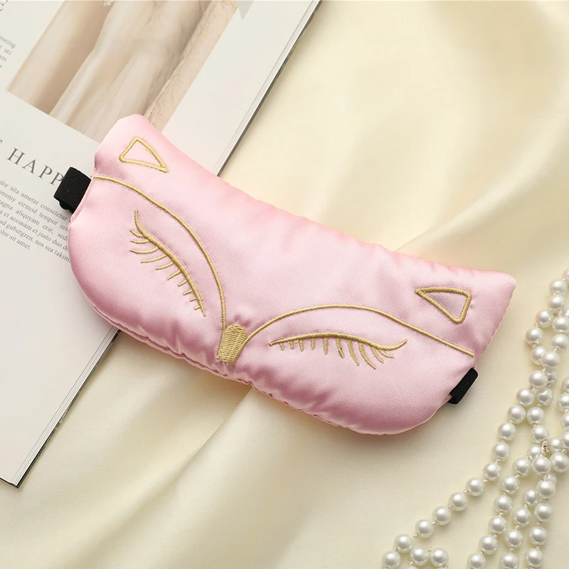 Customized eye mask Cat Fox Embroidery With Elastic Band Navy Eye Mask For Men And Women Travel Hotel SPA Nap Use