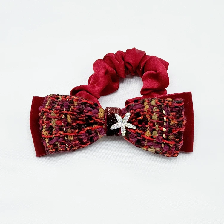 BEICHONAI Bride Princess Jujube Red Butterfly Head Band Hair Loop Hair Ties Ponytail With Crystal  Diamond Stars